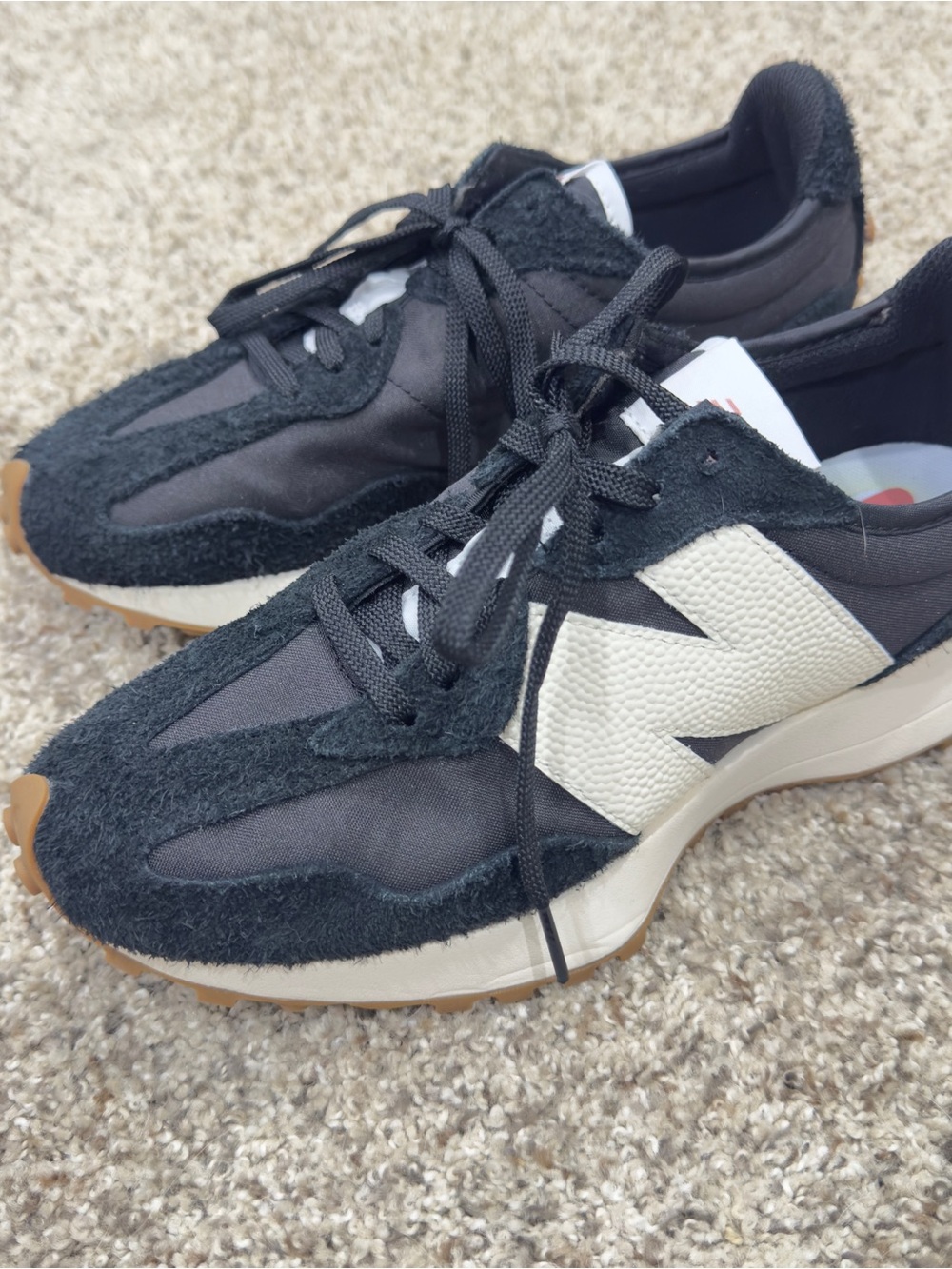 New Balance 327 Black and Cream Retro-Style Sneakers